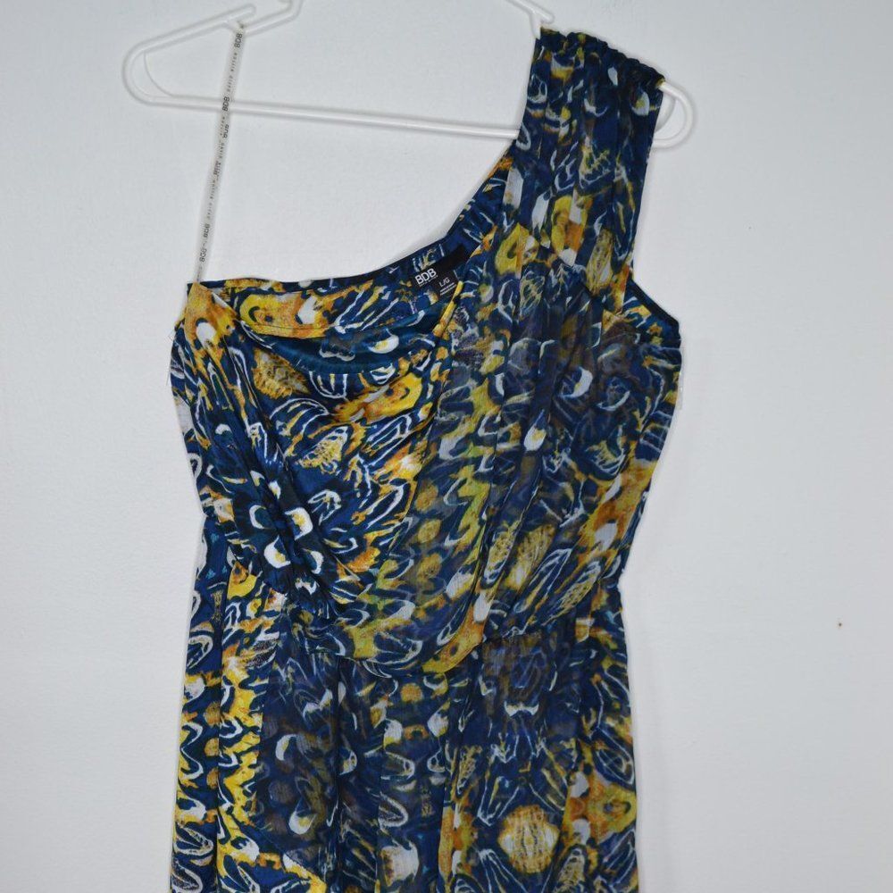 Buffalo David Bitton Women's Large Blue Yellow Floral One Shoulder Dress
